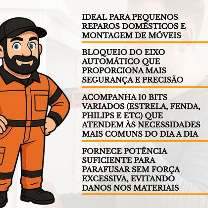 Imagem de Parafusadeira Bateria Black Decker 4.8v + Bits e Carregador Bivolt Portátil Sem Fio Montador Móveis