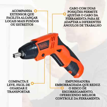 Imagem de Parafusadeira Bateria Black Decker 4.8v + Bits e Carregador Bivolt Portátil Sem Fio Montador Móveis