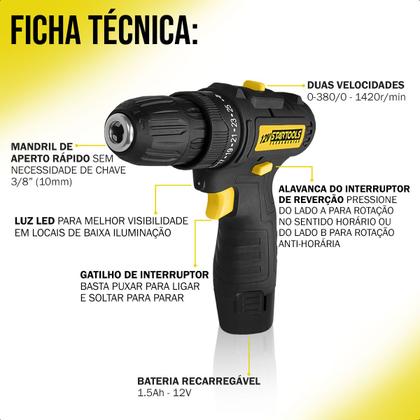 Imagem de Parafusadeira Bateria Recarregável 1.5ah Furadeira 12v Portátil Sem Fio Com Luz Led 25 Velocidades