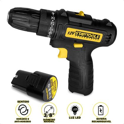 Imagem de Parafusadeira Bateria Recarregável 1.5ah Furadeira 12v Portátil Sem Fio Com Luz Led 25 Velocidades