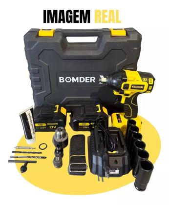 Imagem de Parafusadeira Chave De Impacto e furadeira Sem Fio Com 02 Baterias 21v