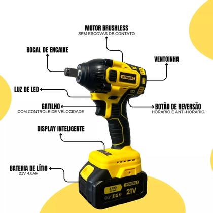 Imagem de Parafusadeira Chave De Impacto e furadeira Sem Fio Com 02 Baterias 21v