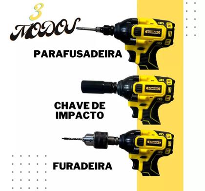 Imagem de Parafusadeira Chave De Impacto e furadeira Sem Fio Com 02 Baterias 21v