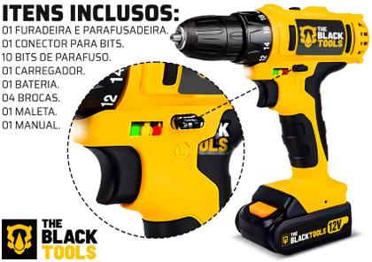 Imagem de Parafusadeira E Furadeira 10mm Sem Fio A Bateria 12v Com Maleta e Acessórios TB12E