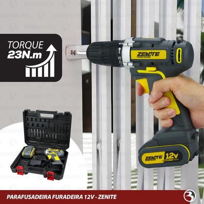 Parafusadeira e Furadeira 12v a bateria 10mm Bivolt com Kit Maleta