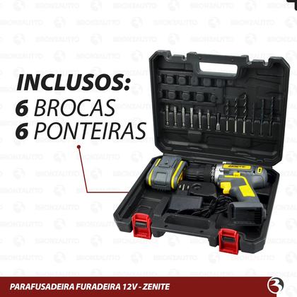 Parafusadeira e Furadeira 12v a bateria 10mm Bivolt com Kit Maleta