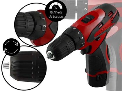 Imagem de Parafusadeira E Furadeira A Bateria Multilaser 8v Sem Fio Elétrica Bivolt Portátil Vermelha HO064