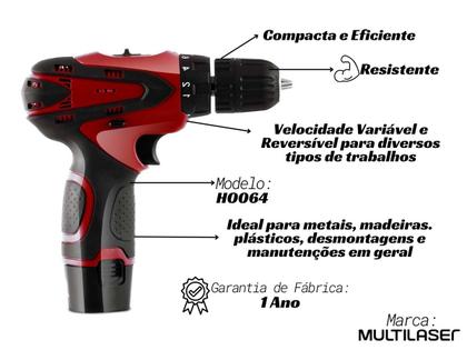 Imagem de Parafusadeira E Furadeira A Bateria Multilaser 8v Sem Fio Elétrica Bivolt Portátil Vermelha HO064