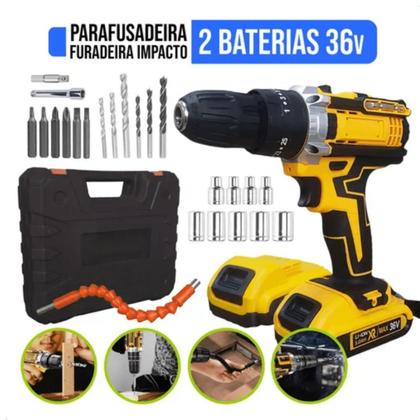 Imagem de Parafusadeira e Furadeira Bivolt com 2 Baterias e Maleta de Ferramentas
