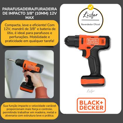 Imagem de Parafusadeira e Furadeira de Impacto 12V Black+Decker