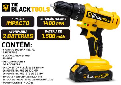 Imagem de Parafusadeira E Furadeira De Impacto 3/8 The Black Tools Tb21-pz Com 2 Baterias Bivolt E Acessorios