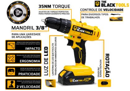 Imagem de Parafusadeira E Furadeira De Impacto 3/8 The Black Tools Tb21-pz Com 2 Baterias Bivolt E Acessorios