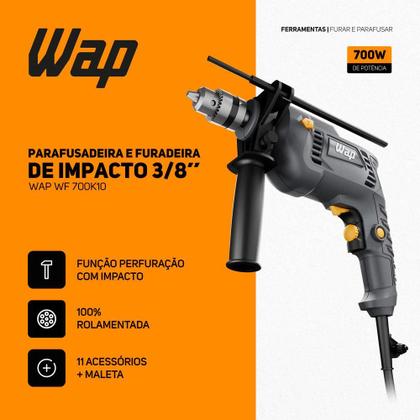 Imagem de Parafusadeira e Furadeira de Impacto WF 700K10 3 8 700W 127V ou 220V Wap
