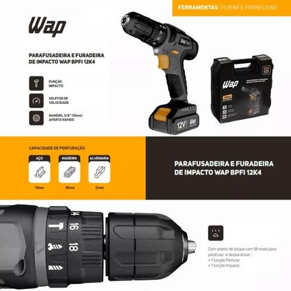 Imagem de Parafusadeira E Furadeira Impacto 12v Wap Bpfi 12k4 Com Kit