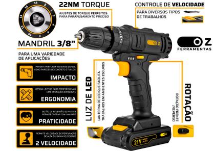 Imagem de Parafusadeira E Furadeira Impacto Profissional 21v 3/8 Bivolt 2 Baterias
