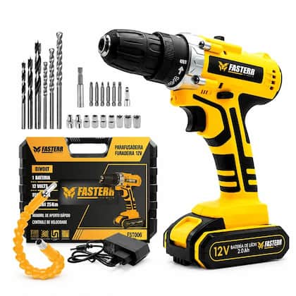 Parafusadeira Furadeira 12V Com 1 Bateria, Maleta e 24 Acessórios Fasterr FST006