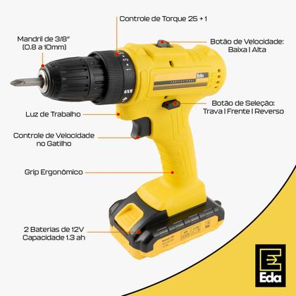 Imagem de Parafusadeira Furadeira 12V Kit Com 2 Baterias 25 Acessórios
