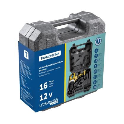 Imagem de Parafusadeira/Furadeira 12V Tramontina à Bateria 16 Peças com Carregador Bivolt e Maleta