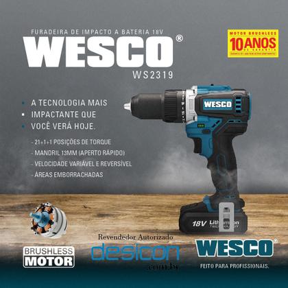 Imagem de Parafusadeira Furadeira 18v Impacto Wesco Brushless Ws2319k2