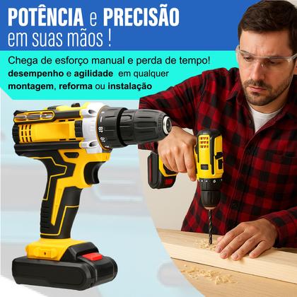 Imagem de Parafusadeira Furadeira 21v Com 2 Baterias Bivolt Profissional 60Hz Sem Fio Com Maleta