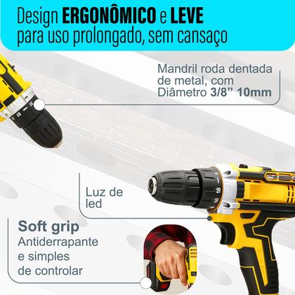 Imagem de Parafusadeira Furadeira 21v Com 2 Baterias Bivolt Profissional 60Hz Sem Fio Com Maleta
