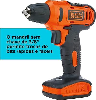 Imagem de Parafusadeira furadeira 3 8 12v 1 bat 10 bit 2 broc 1 ext ld12s br black decker