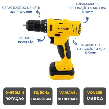 Imagem de Parafusadeira Furadeira A Bateria 12V Bivolt PFV 120 Vonder