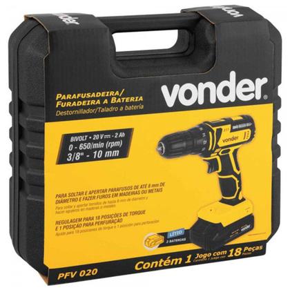 Imagem de Parafusadeira / Furadeira a Bateria 20,0 V Carregador Bivolt Automático PFV 020 Vonder