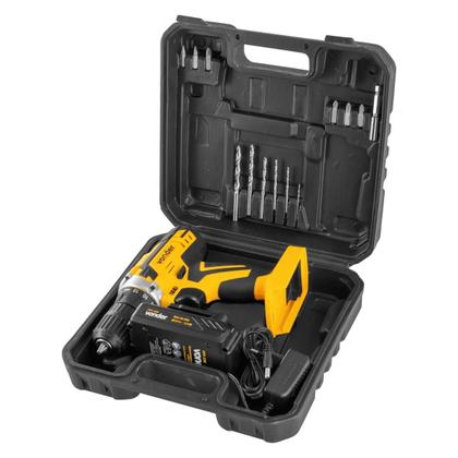 Imagem de Parafusadeira Furadeira Bateria 12v Com Impacto Kit C/74pc Vonder