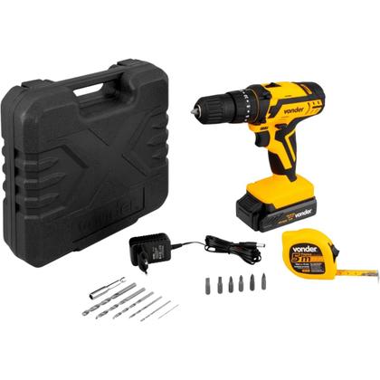 Imagem de Parafusadeira Furadeira Bateria 12v Com Impacto Kit C/74pc Vonder