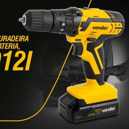 Imagem de Parafusadeira Furadeira Bateria 12v Com Impacto Kit C/74pc Vonder
