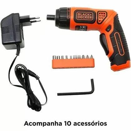 Imagem de Parafusadeira Furadeira Black Decker BDC36F BR 3,6V Bateria Lithium LED Integrado Kit Acessórios