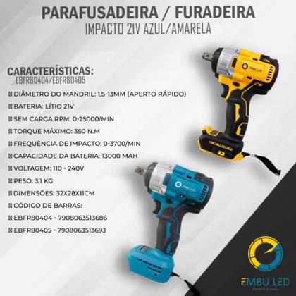 Imagem de Parafusadeira/Furadeira Com 2 Baterias 21V 4.0AH Bivolt + Maleta E Acessórios