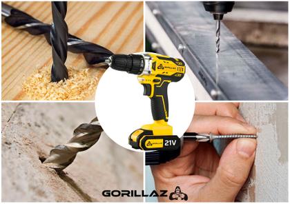 Imagem de Parafusadeira Furadeira De Impacto Sem Fio 2 Bateria 21v 3/8 10mm Com Kit Brocas E Buchas 300 Peças