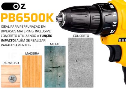 Imagem de Parafusadeira Furadeira De Impacto Sem Fio 21v Pb6500k Oz Com Jogo De Soquetes 40 Peças