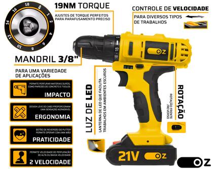 Imagem de Parafusadeira Furadeira De Impacto Sem Fio 21v Pb6500k Oz Com Jogo De Soquetes 40 Peças