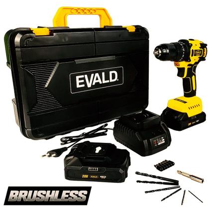 Imagem de Parafusadeira Furadeira Impacto 20V BRUSHLESS com 2 Baterias e Maleta Kit 13 Peças PFE-20EVIB EVALD