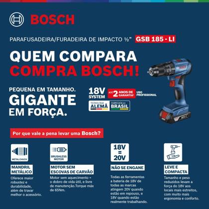 Imagem de Parafusadeira Furadeira Impacto GSB 185-LI + Chave de Impacto GDR 18V-200, 2 Baterias e Maleta BOSCH