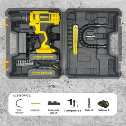 Imagem de Parafusadeira Furadeira Impacto Torque 28 Nm 2 Baterias de 21V Recarregável Bivolt