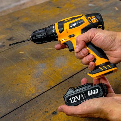 Imagem de Parafusadeira Furadeira Sem Fio 12v 12k3 Mandril 10mm Broca Maleta Wap