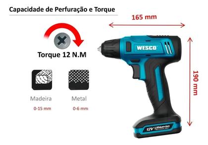 Imagem de Parafusadeira Sem Fio Com Carregador 12v/10mm Ws2555k Wesco