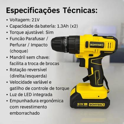 Imagem de Parafusadeira Sem Fio Com Duas Baterias De Longa Duração