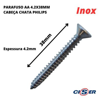 Imagem de Parafuso AA Inox 4.2 x 38 Chata Philips Não Enferruja100 Pçs
