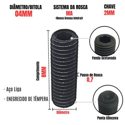 Imagem de Parafuso Allen Sem Cabeça M4 X 8mm Rosca Grossa MA 100 Un