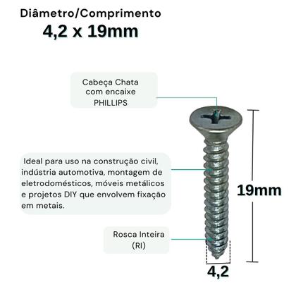 Imagem de Parafuso Phillips 4,2 x 19 Cab Chata Auto Atarraxante 50 Un