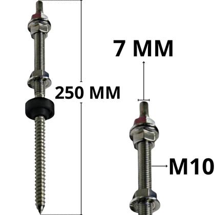 Imagem de Parafuso Rosca Dupla Prisioneiro Painel Solar M10 X 250 Haste solar em aço inox completo Estrutura para fixação kit 2 unidades