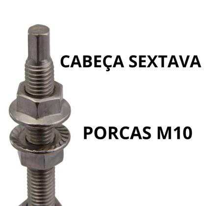 Imagem de Parafuso Rosca Dupla Prisioneiro Painel Solar M10 X 250 Haste solar em aço inox completo Estrutura para fixação kit 2 unidades