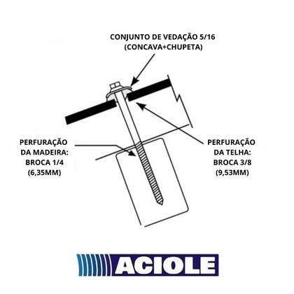 Imagem de Parafuso Sextavado Telha 5/16 x 110mm + Conjunto de Vedação Zincado Branco - 100 Unid.