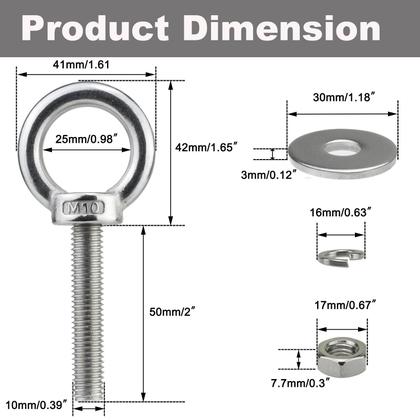Imagem de Parafusos de elevação QWETRY M10 x 50 mm em aço inoxidável, pacote com 4