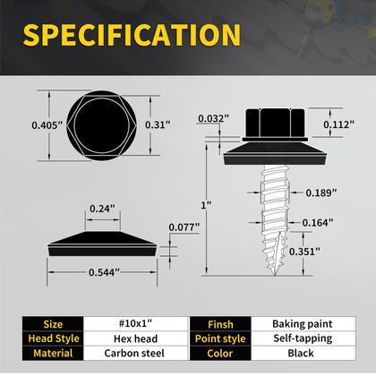 Imagem de Parafusos de telhado de metal FIXLINK 10  1, 300 unidades com lavadora de borracha